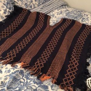 Navy & Peach Poncho - one size